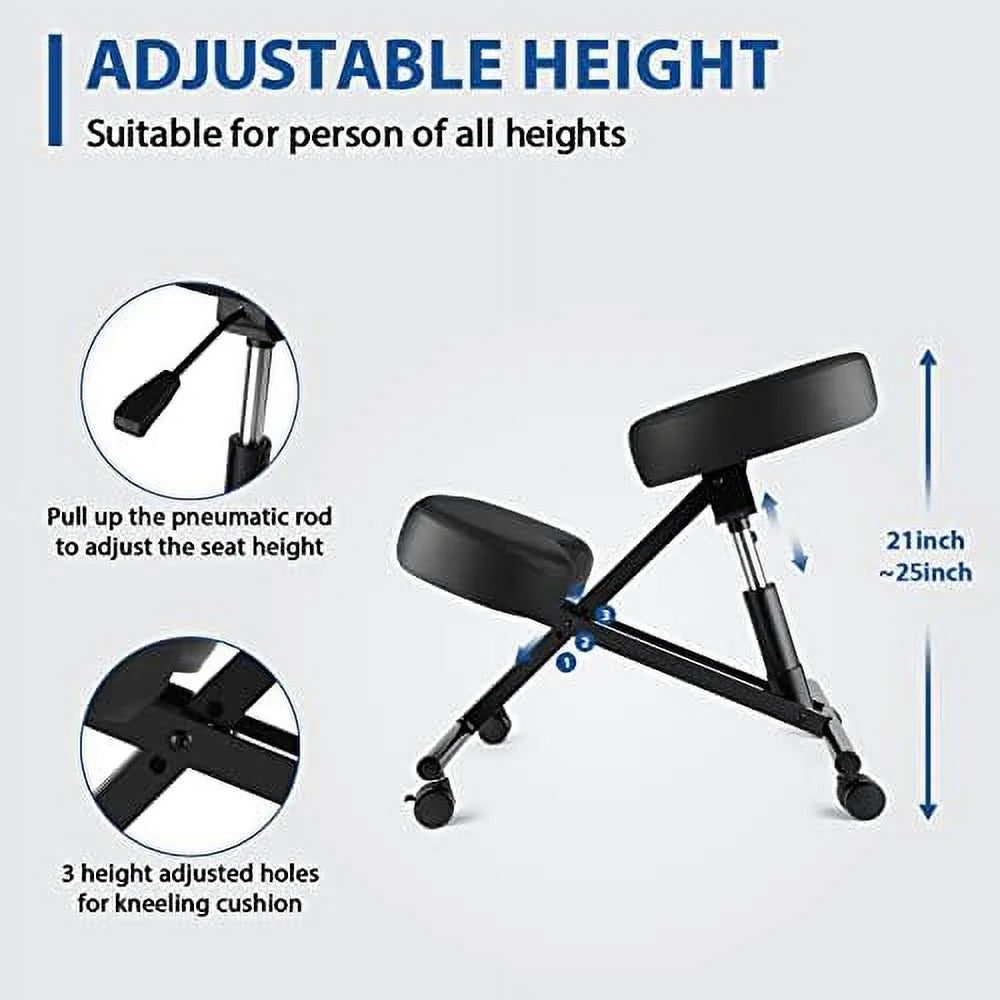 Height Adjustable Kneeling Chair with Foam Cushions and Casters X226976