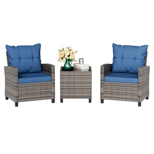 3 Piece Wicker Rattan Patio Furniture Set with Glass Table I2232