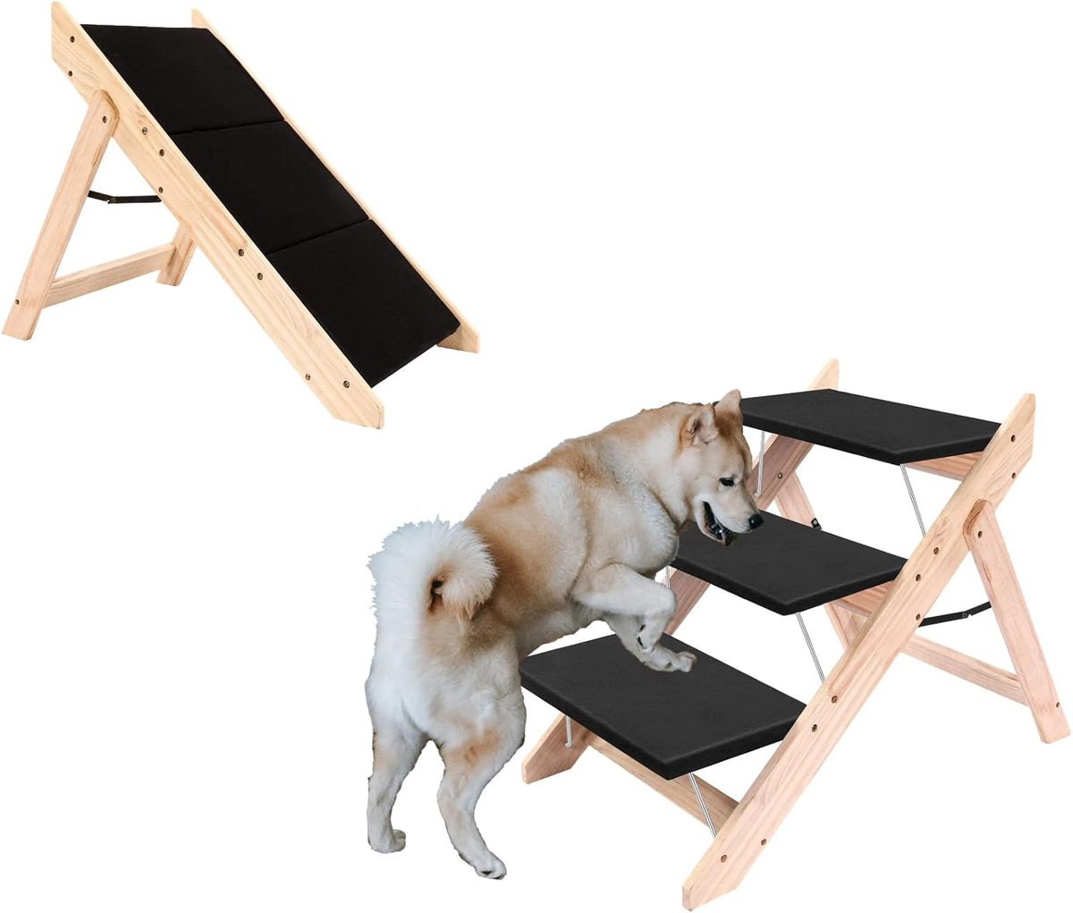 Wood Folding Pet Stairs and Ramp Wide Steps Pack of 2 K762932