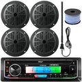 Single DIN Bluetooth Marine Stereo Receiver Bundle with 4x 5.25'' Waterproof Marine Speakers K2660