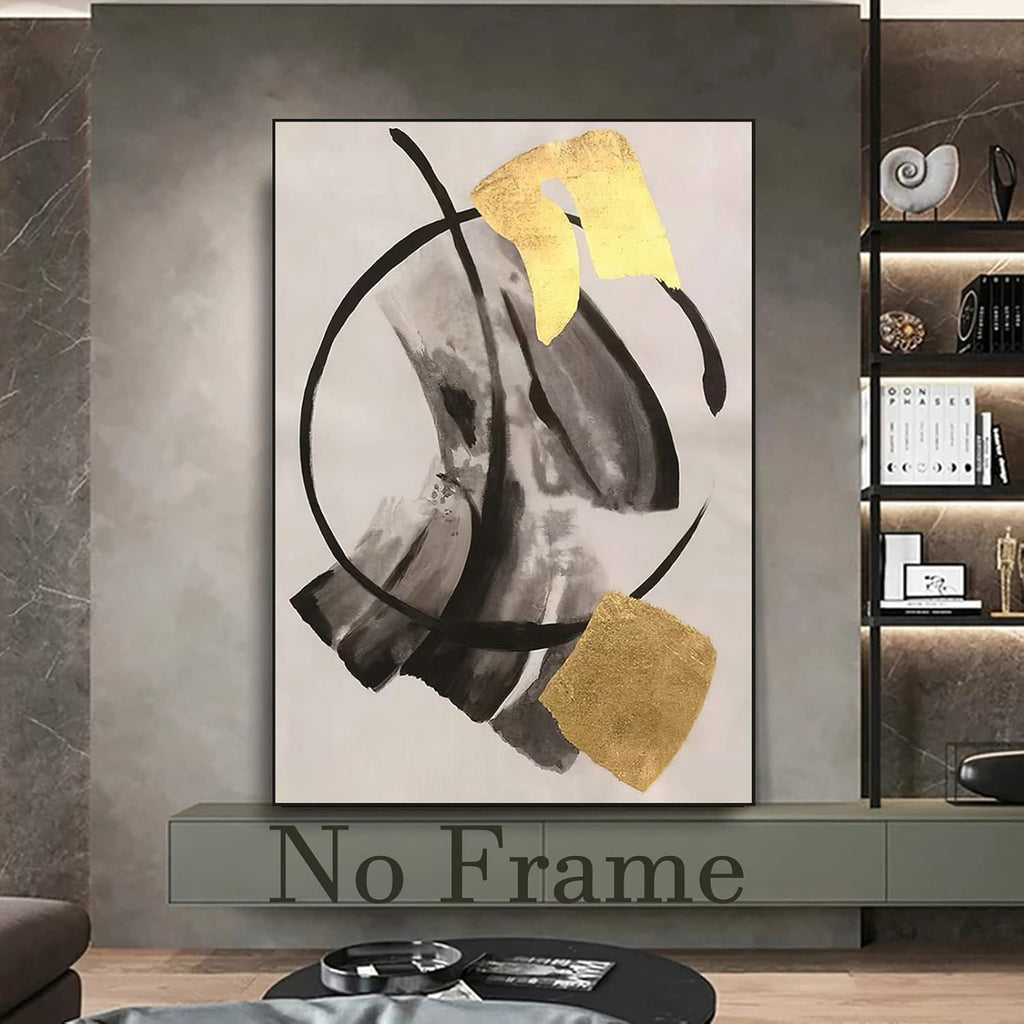 Black Gold Grey Abstract Painting Oversized Canvas Art 20x28in Unframed Pack of 2 B731