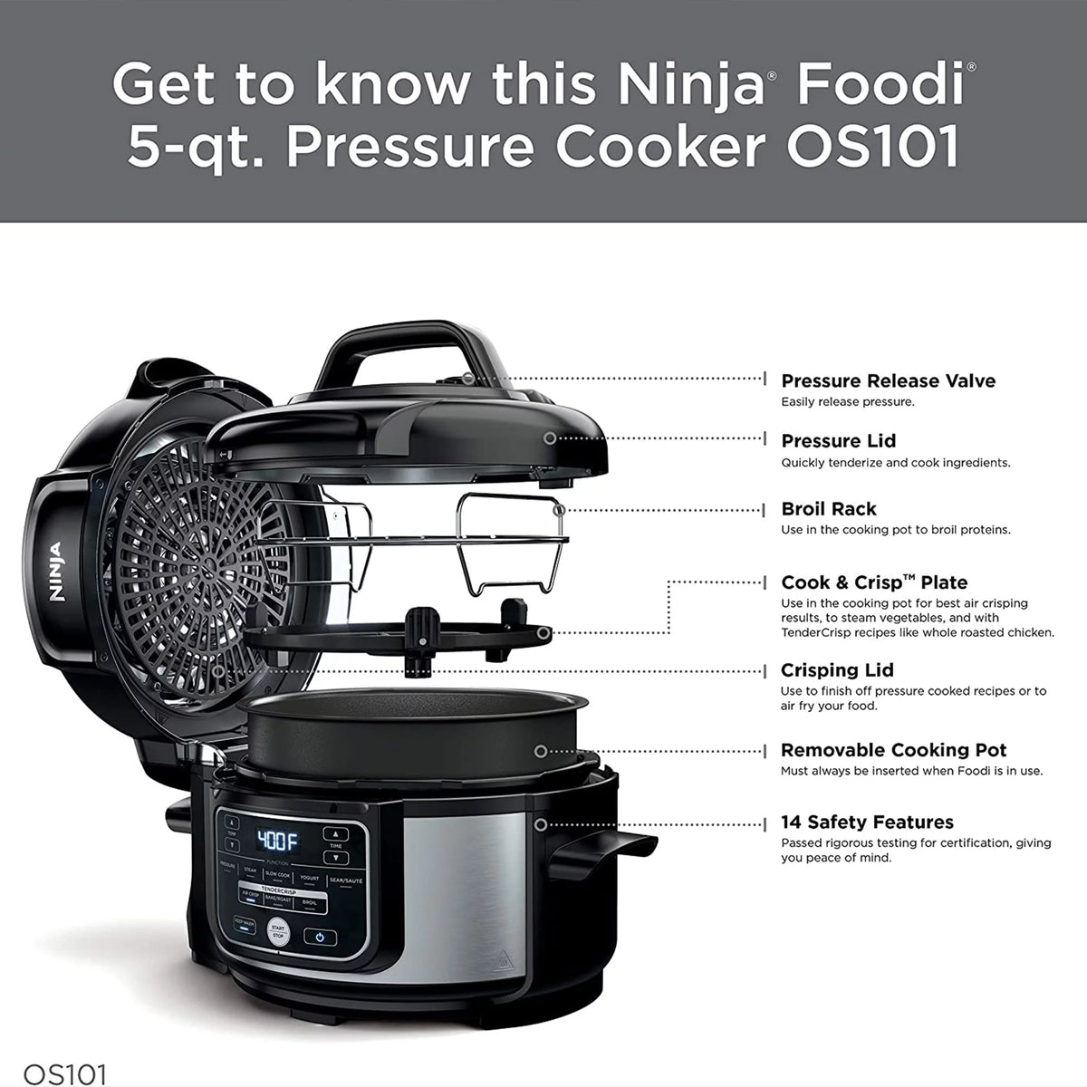 Silver 9 in 1 Pressure Cooker and Air Fryer F235