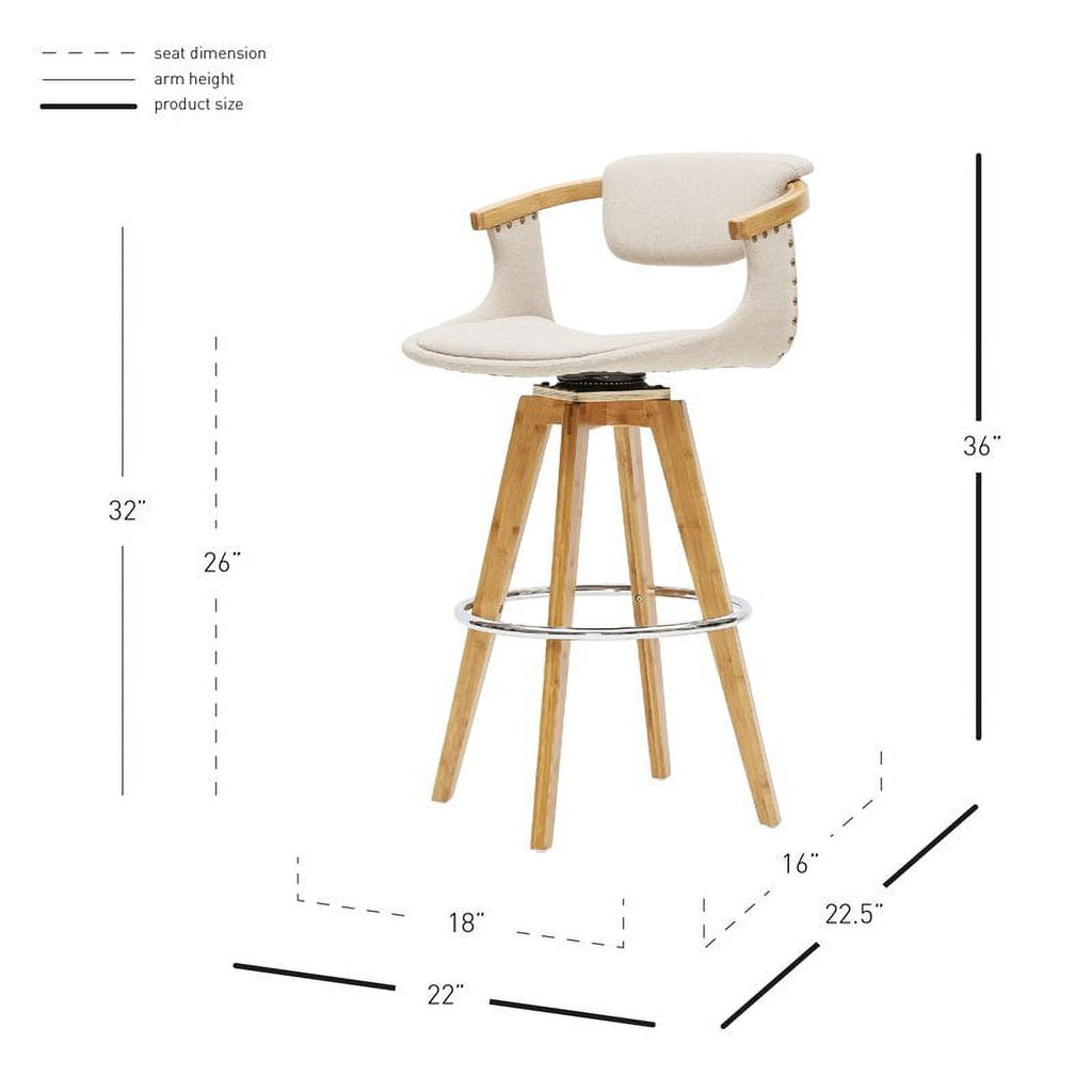 Beige Fabric Bamboo Counter Stool R57197
