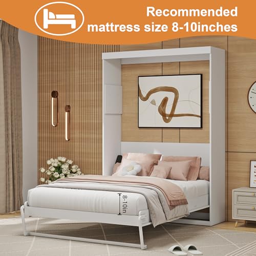 Full Size Space Saving Wall Murphy Bed Convertible Hidden Bed White N8715