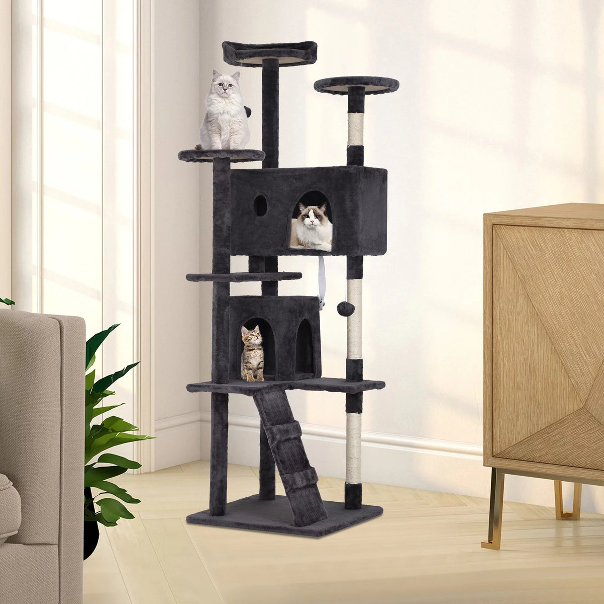 70in Dark Gray Multi-Level Cat Tree Tower with Scratching Posts S7296