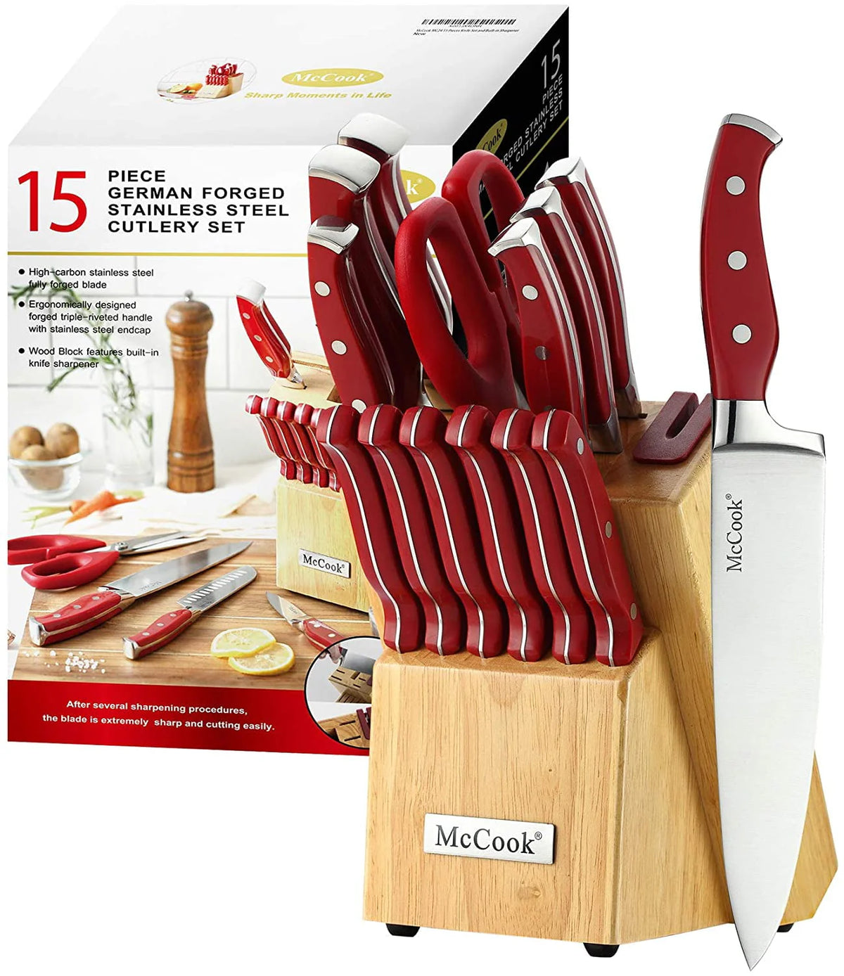 15 Pieces German Stainless Steel Kitchen Knife Block Set F146239