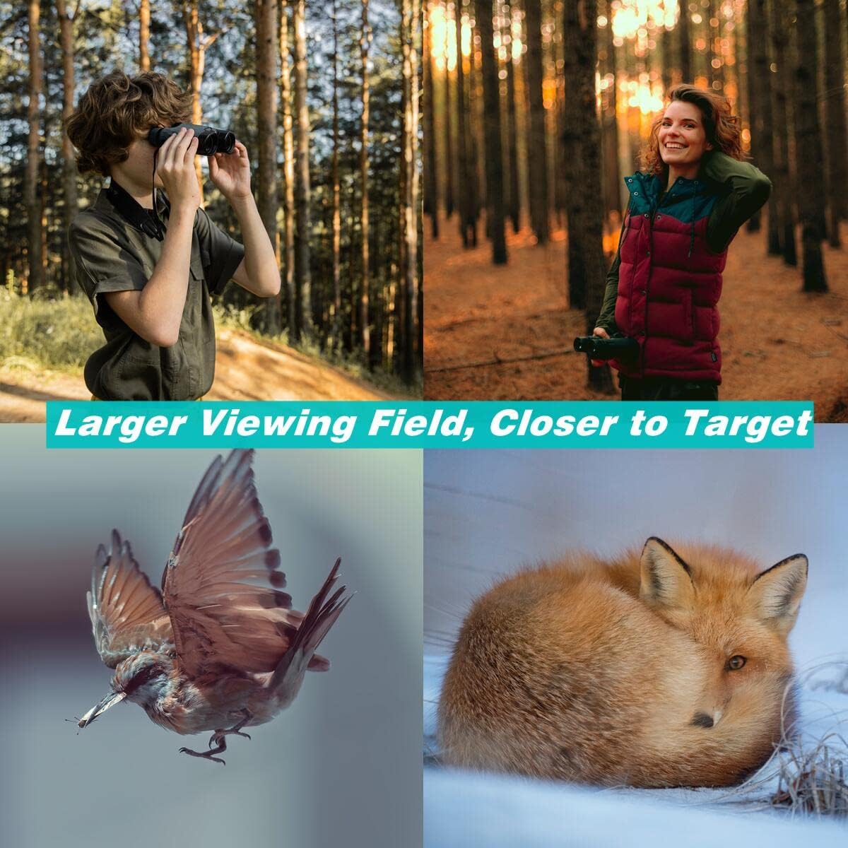 5x25 15.8° Ultra Wide View Angle Binoculars, 829ft/1000yds, Compact, Pack of 2 V650