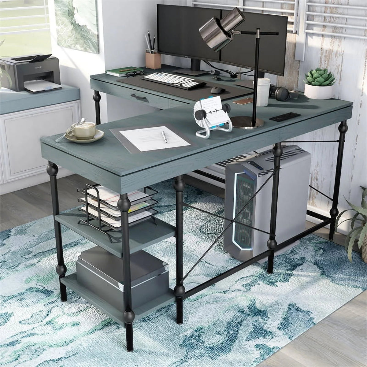 L-shaped Wooden Desk L3809