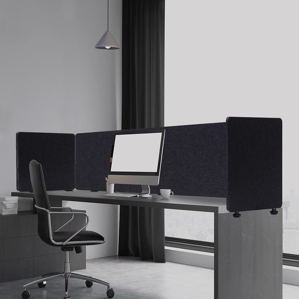 Dark Gray Acoustic Desk Privacy Panel, 59"L x 24"W T915