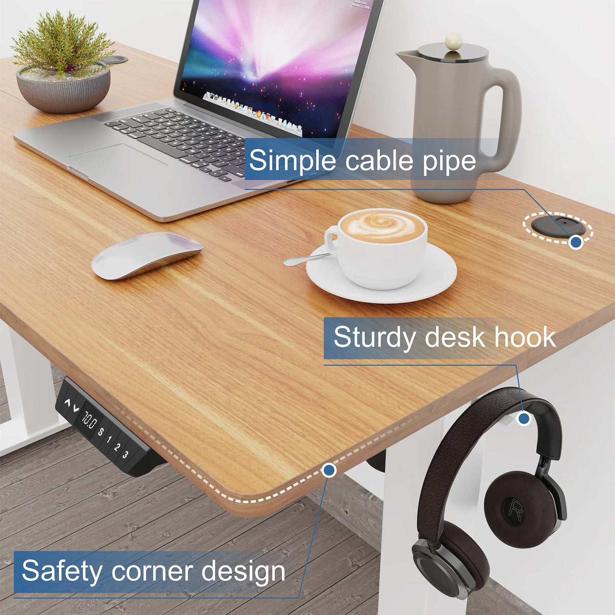 White Frame Maple Top Electric Height Adjustable Standing Desk D2613