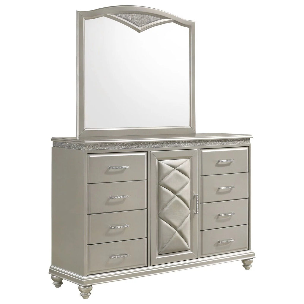 King Panel Bed Dresser Mirror Nightstand Chest Wooden Bedroom Furniture Set Q960401