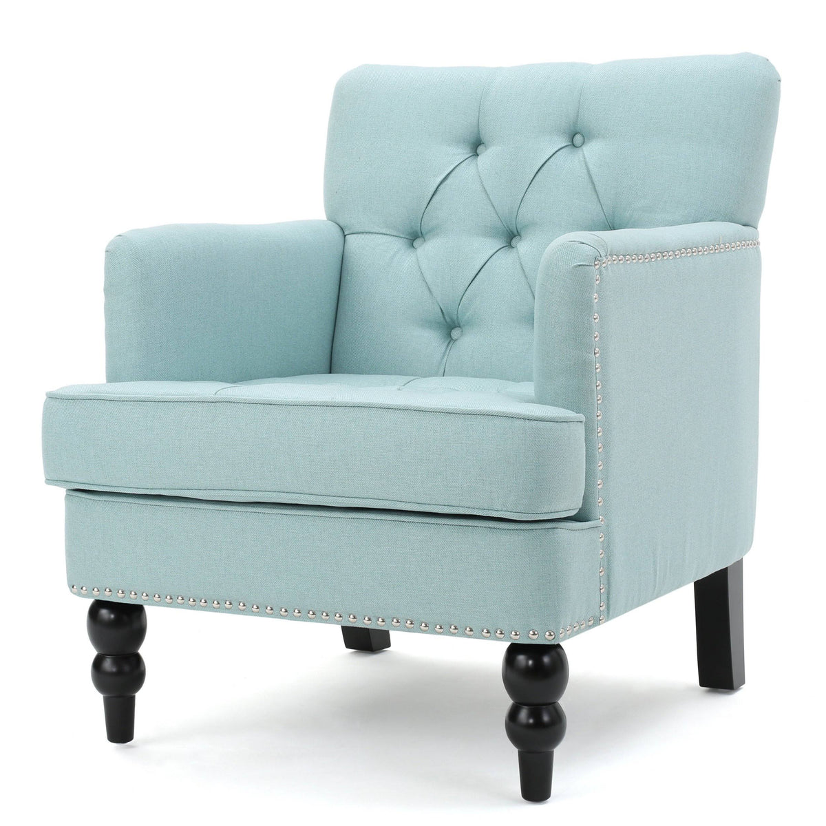 Tufted Back Fabric Club Chair Light Blue L9221