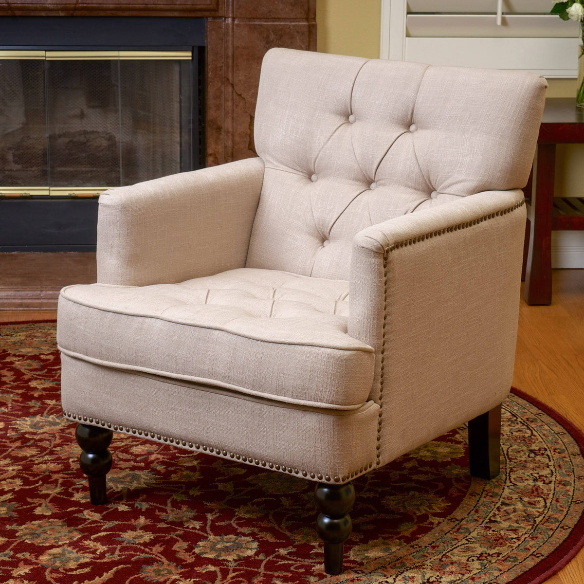 Tufted Back Fabric Club Chair Light Blue L9221