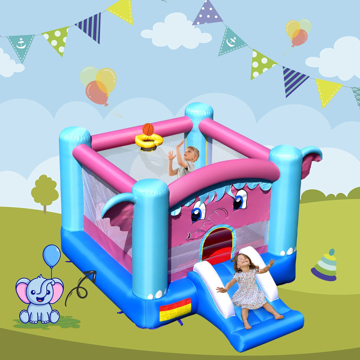 Inflatable Bounce House 3-in-1 Elephant Theme Castle F1526