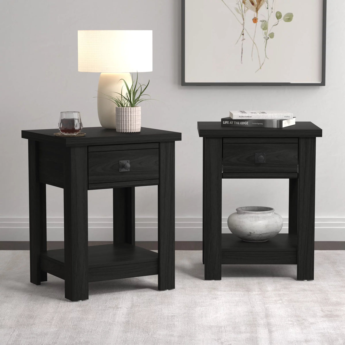 White 1 Drawer Nightstand Set of 2 J2091