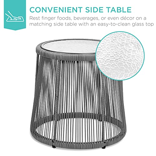3-Piece All-Weather Wicker Patio Bistro Set with Cushions and Glass Top Side Table K6296