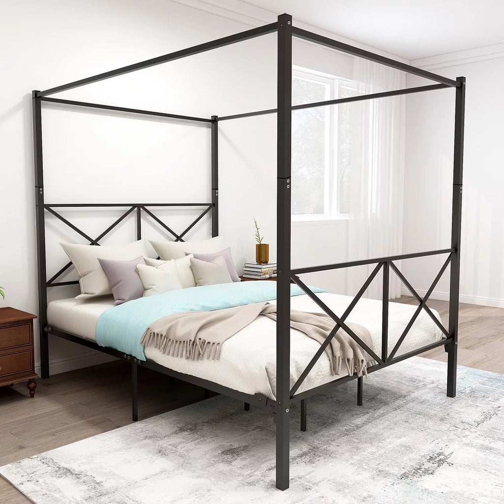 Queen Black Metal Canopy Platform Bed Frame V18815