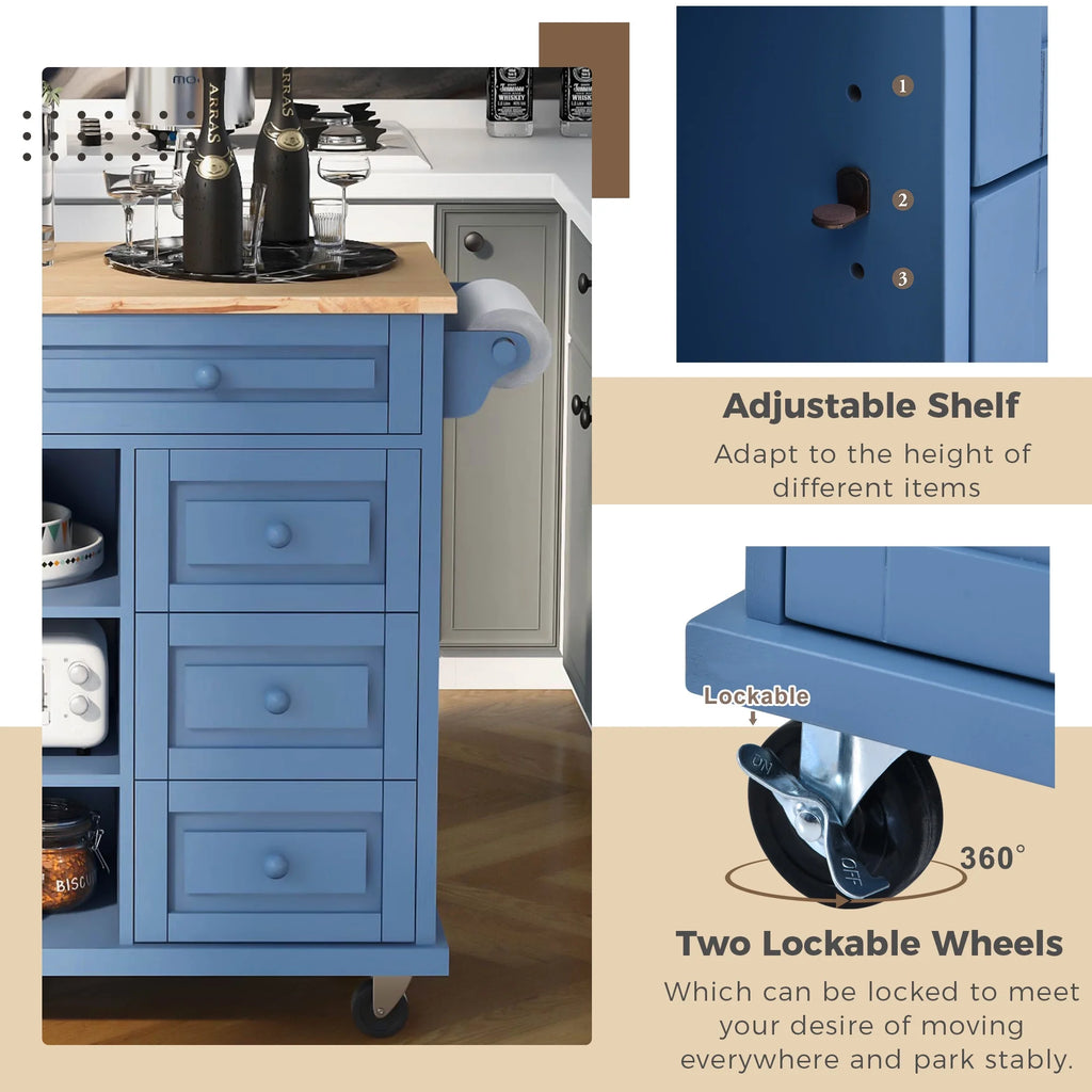 Mobile Kitchen Island Cart with Doors Drawers L9627