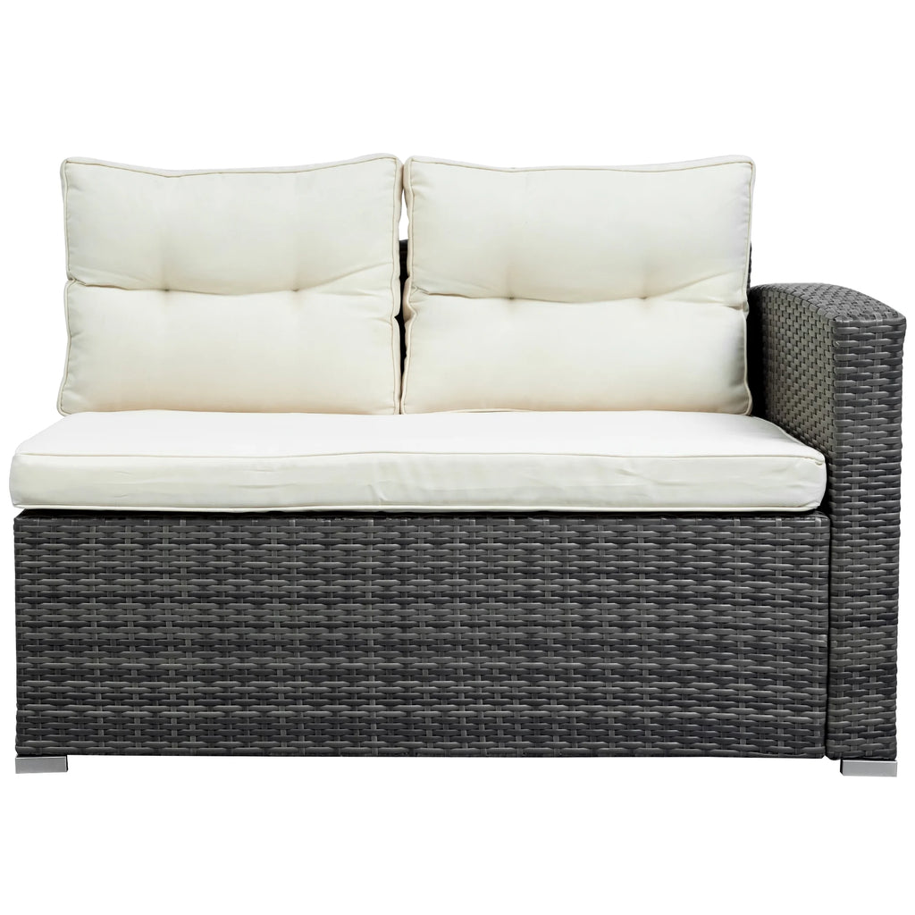 4 Piece Outdoor Rattan Sectional Sofa Set with Padded Cushions and Glass Dining Table C4322