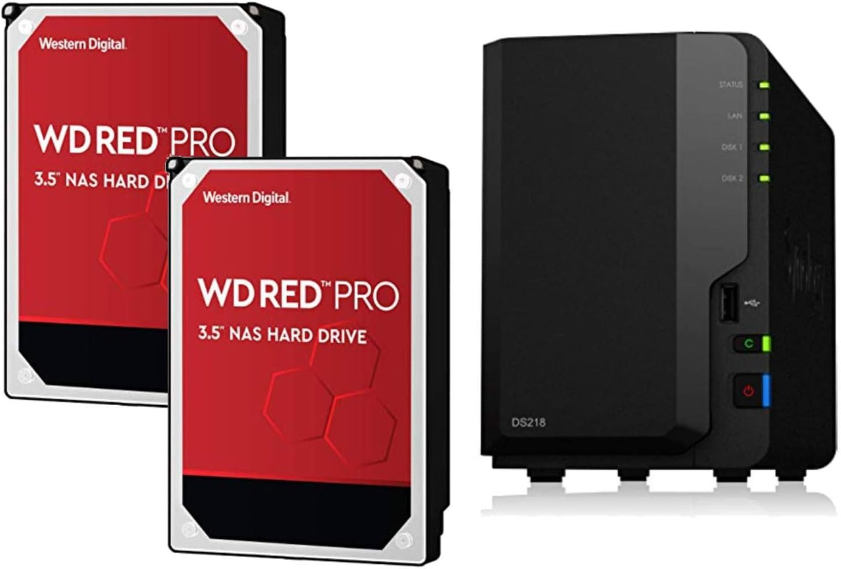 2 Bay NAS DiskStation DS218 Diskless + 2 WD Red Pro 4TB Hard Drives 7200 Class R571