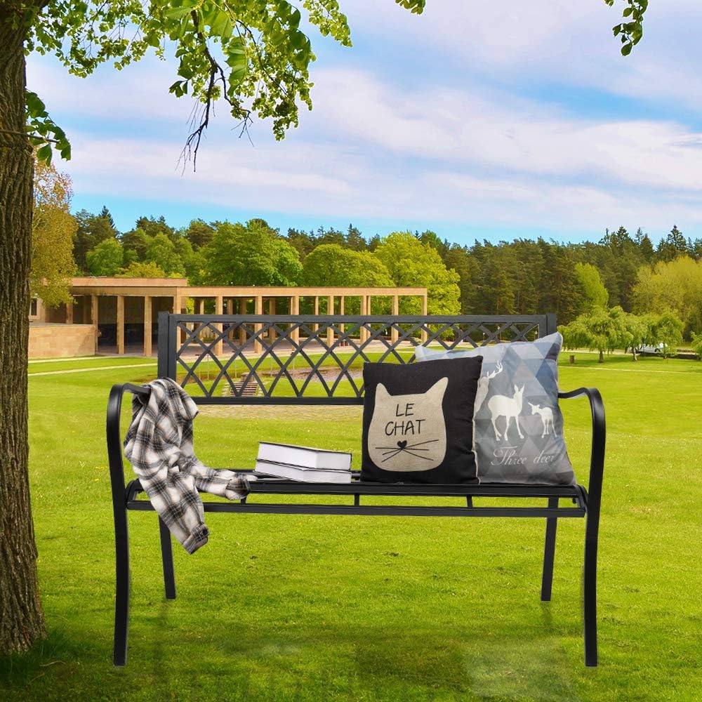 Black Powder Coated Cast Iron Steel Patio Bench K152166