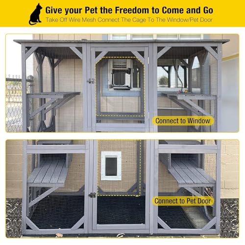 Cat House Outdoor Catio Kitty Enclosure with Wooden Cat Cage Condo Indoor Playpen with Platforms, 70 Inch H5237