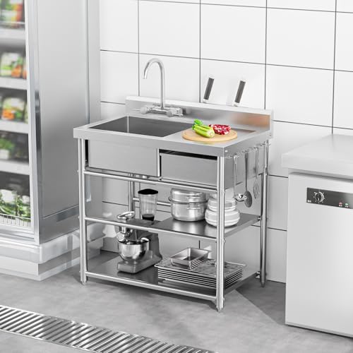 Stainless Steel Freestanding Utility Sink with Workbench Drawer W282429