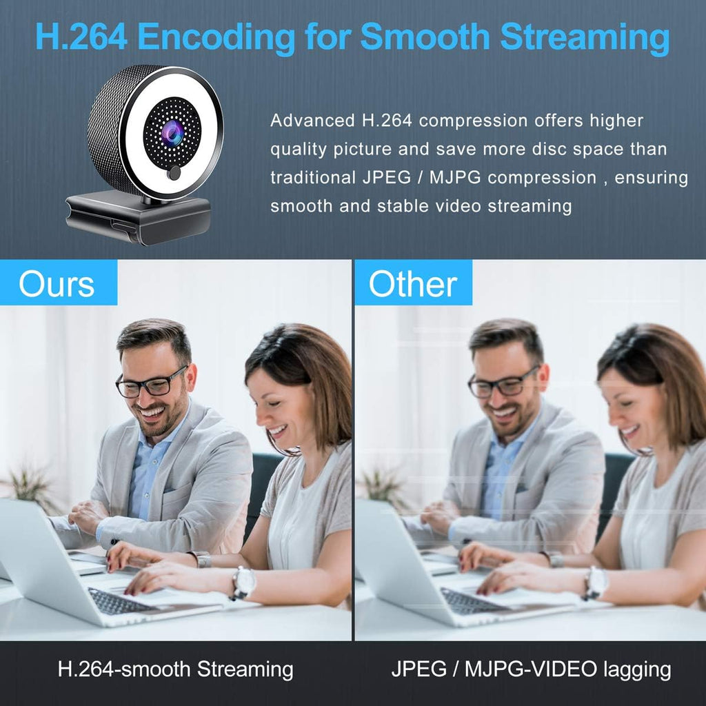 2K FHD Webcam with Ring Light and Microphone J968717