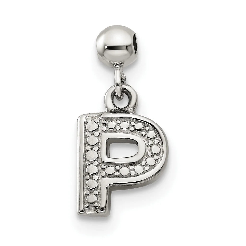 Sterling Silver Letter P Dangle Initial Charm Pendant with Rope Chain Necklace 20'' D58757