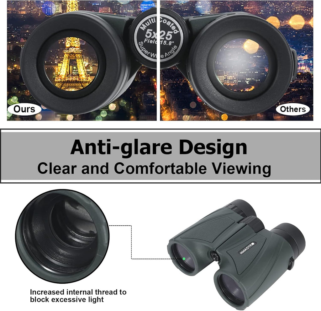 5x25 15.8° Ultra Wide View Angle Binoculars, 829ft/1000yds, Compact, Pack of 2 V650