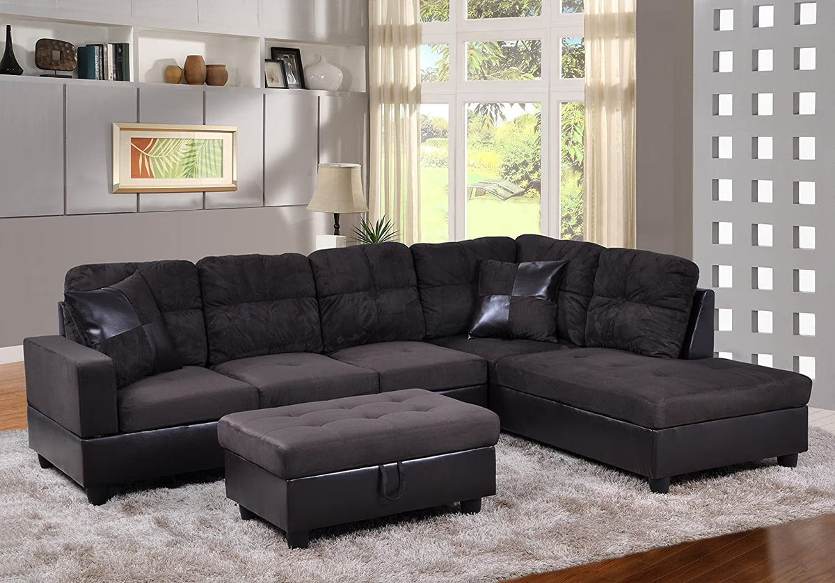 Microfiber with Faux Leather Sofa Set with Ottoman U488548