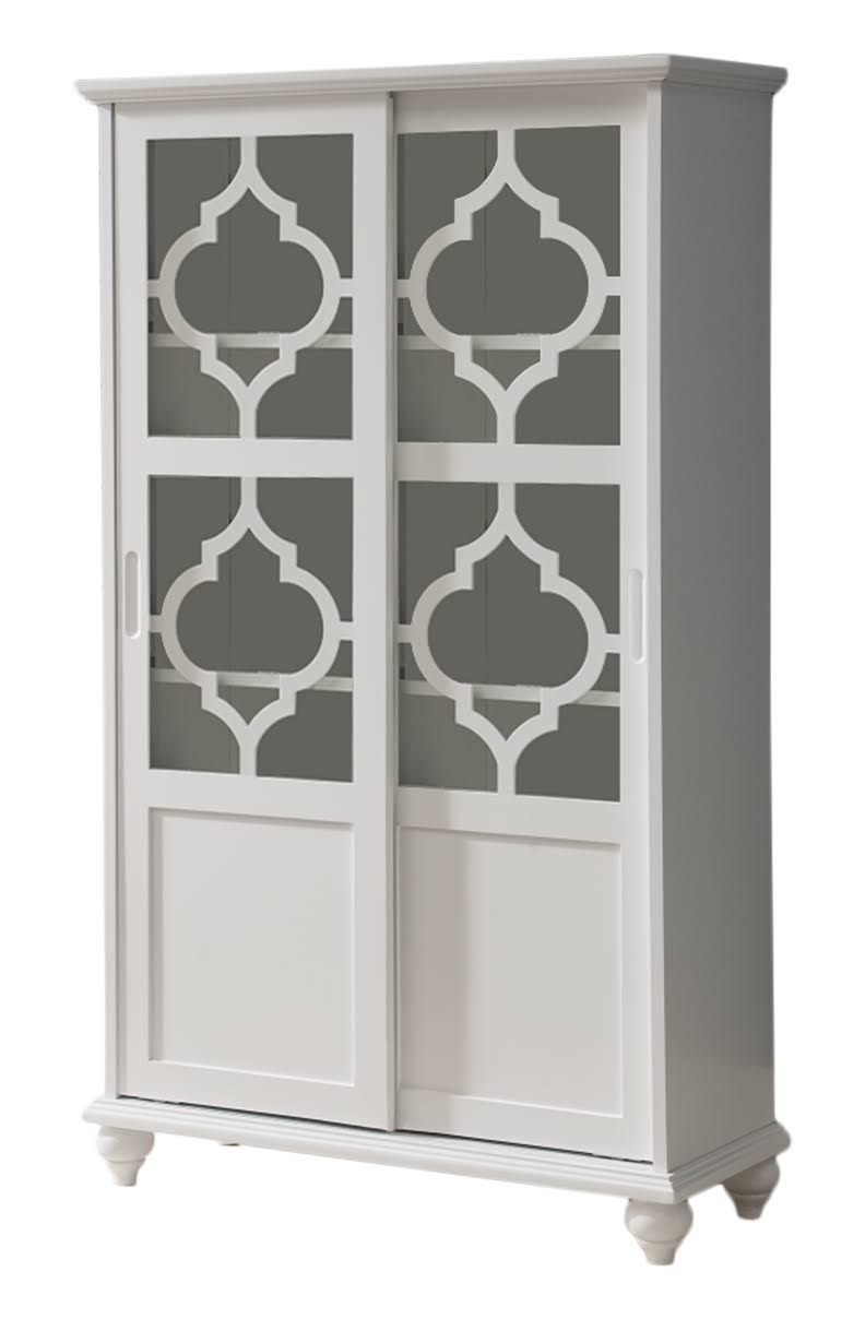 White Wood Curio Cabinet with Glass Sliding Doors N201