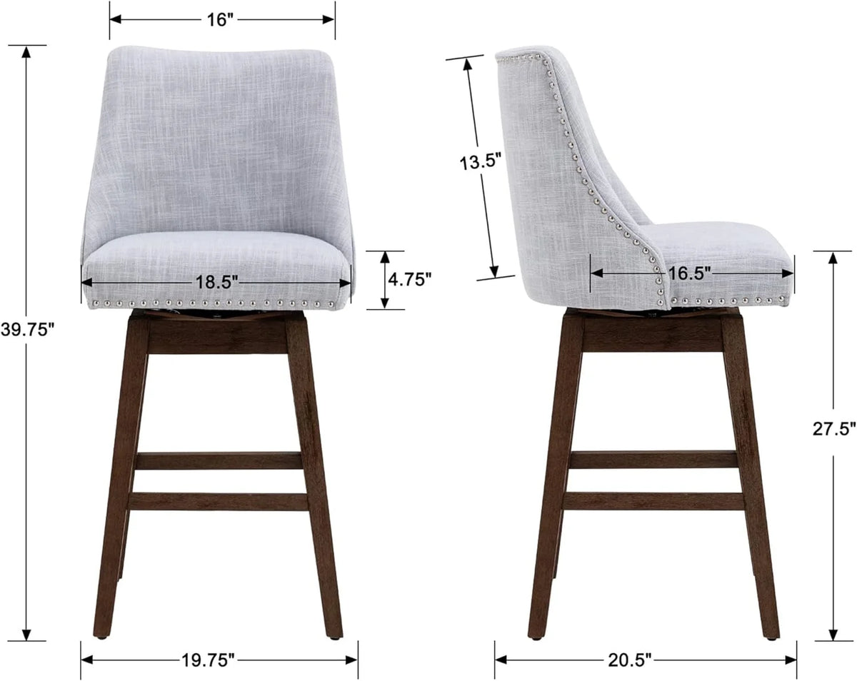 27 inch Swivel Linen Fabric Barstools with Wood Legs E31561