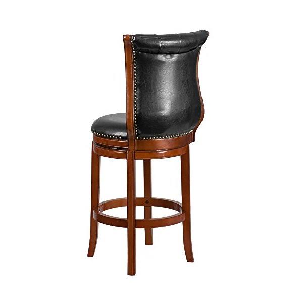 Brandy Wood Barstool with Black Leather Swivel Seat H112535