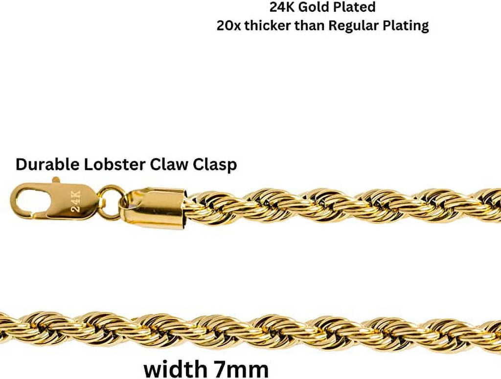 24k Gold Plated Rope Chain Necklace Z302166