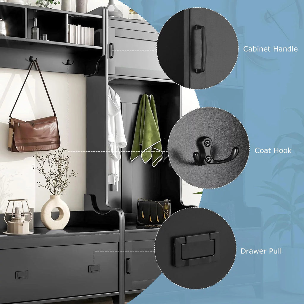 Black Hall Tree with Bench and Shoe Storage V1101