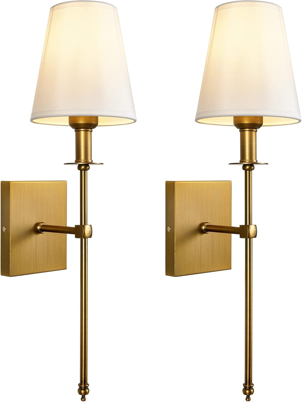 Antique Brass Wall Sconce Set of Two with White Fabric Shade K202
