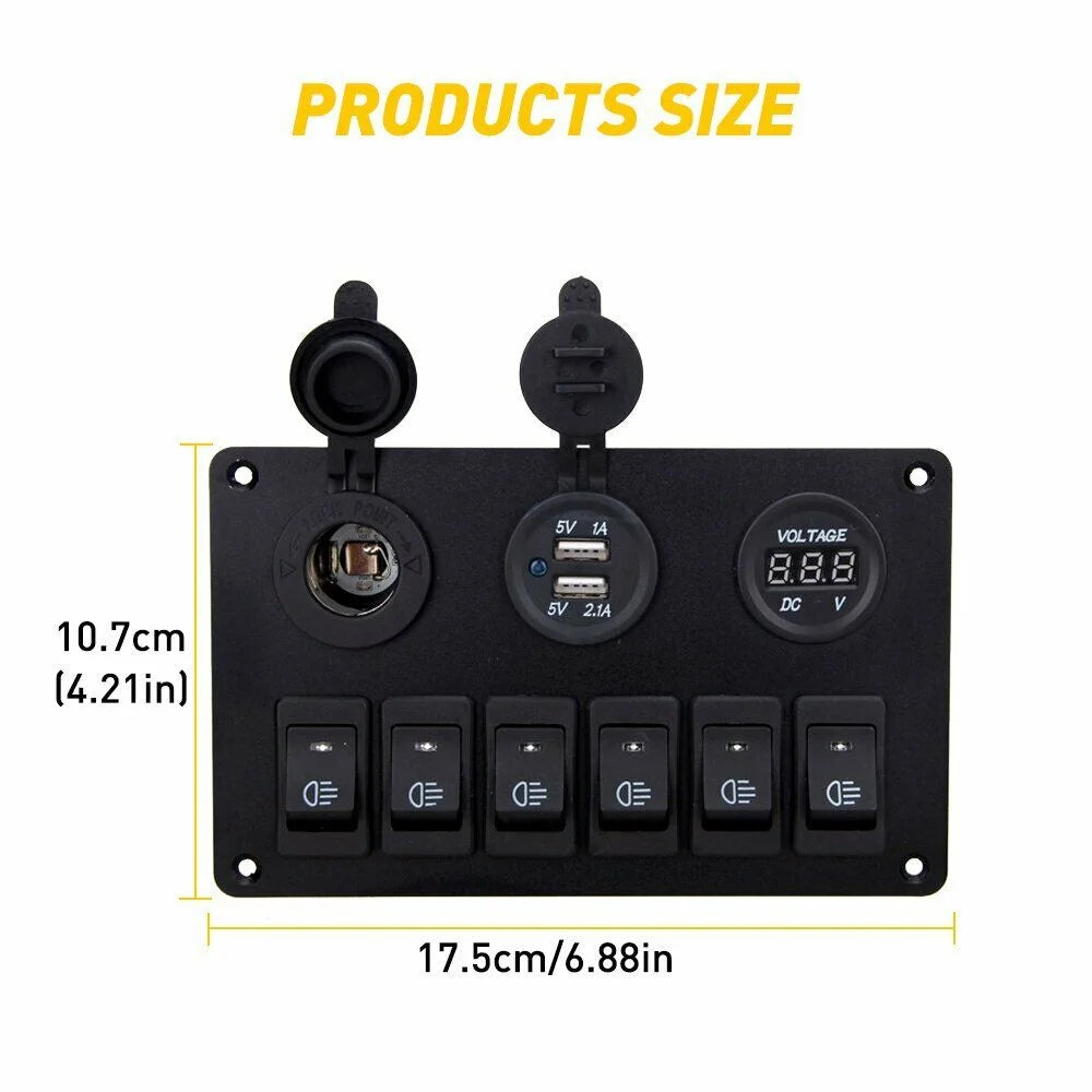 6 Gang Blue LED Rocker Switch Panel E30619