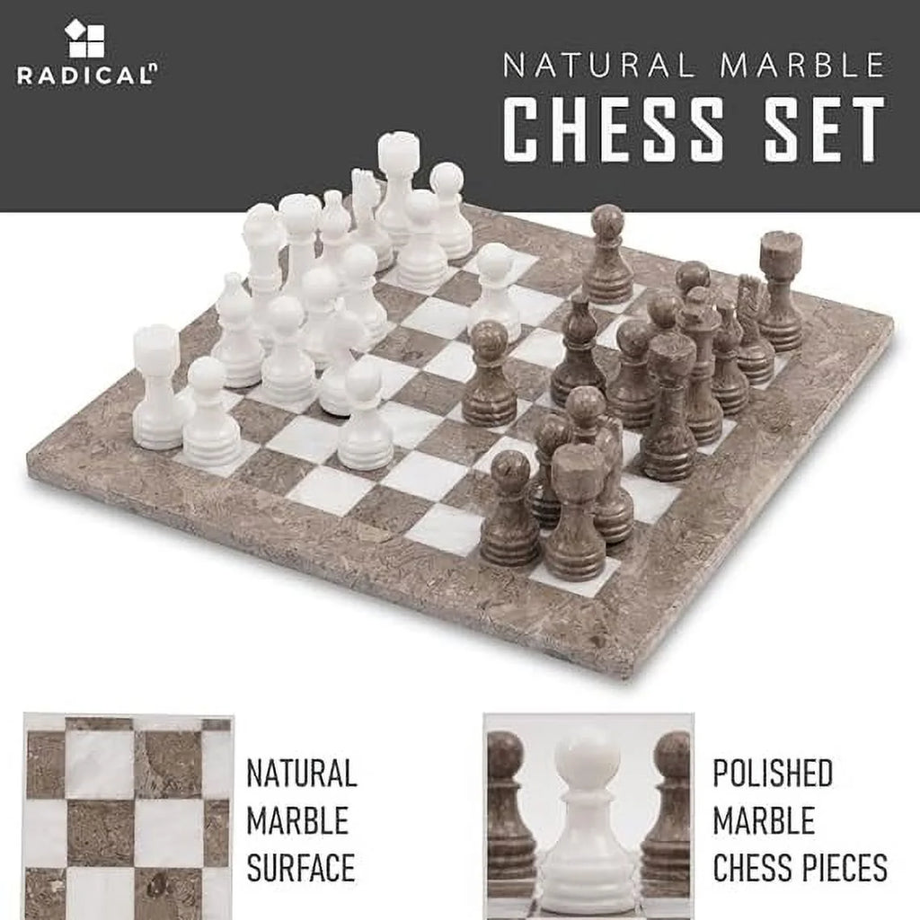 Marble Chess Set 15 Inches Grey Oceanic and White Handmade Chess Sets X343