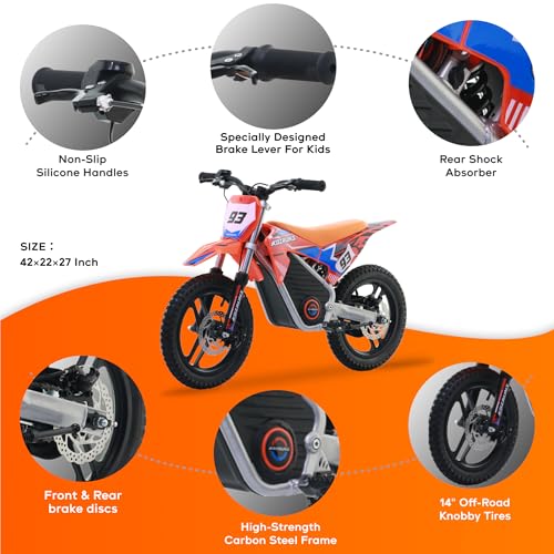 Red Electric Dirt Bike with 12-Inch Off-Road Tires B8237