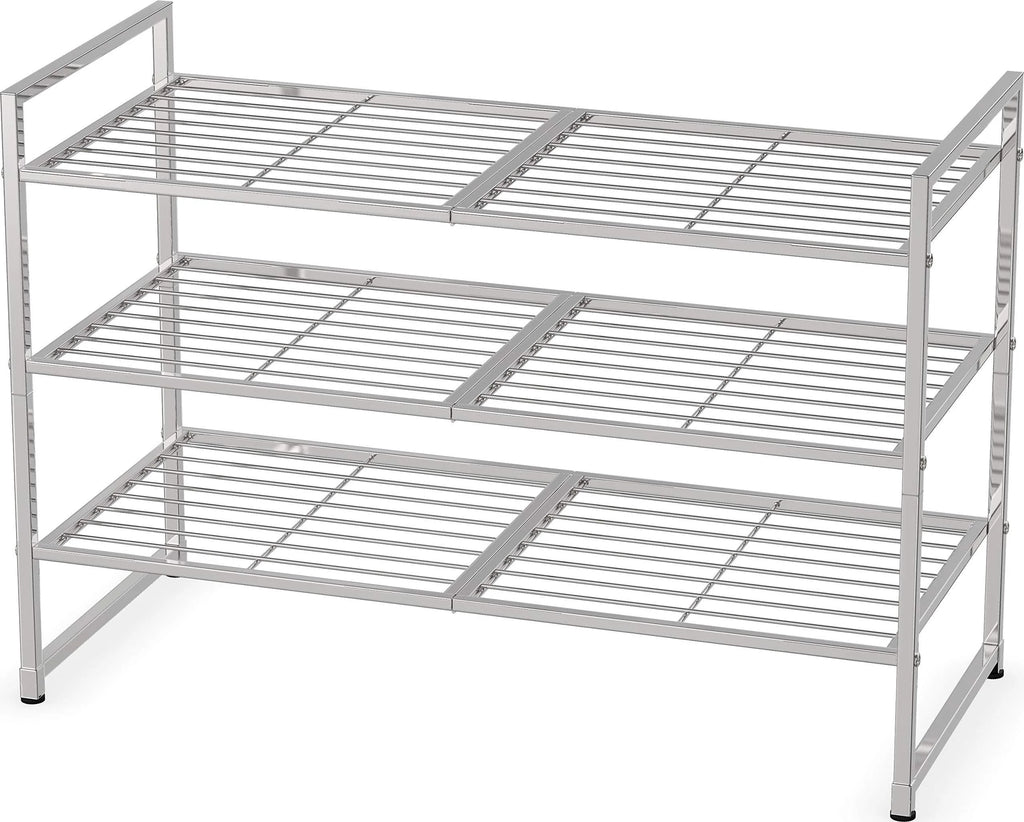 3-Tier Stackable Shoe Shelves Storage Utility Rack, Silver T441
