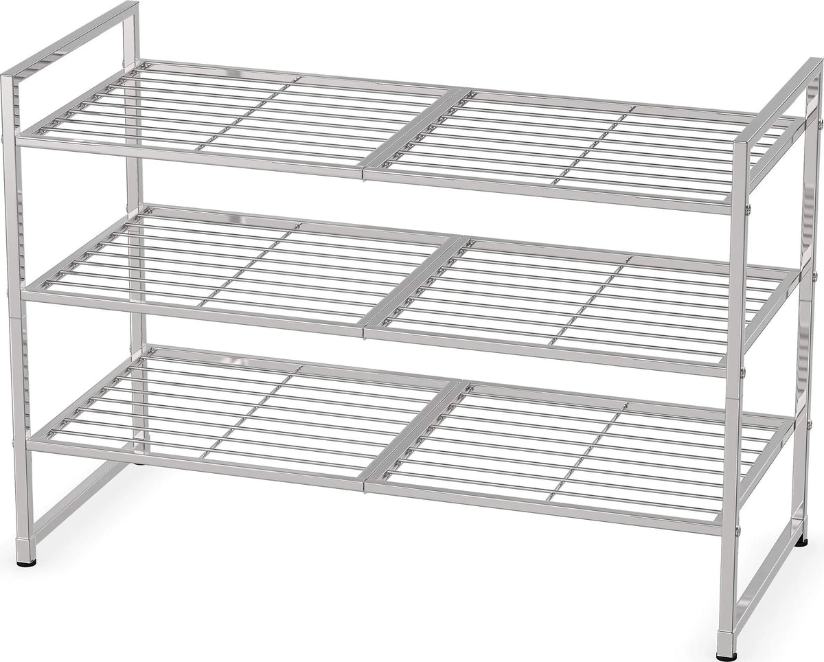 3-Tier Stackable Shoe Shelves Storage Utility Rack, Silver T441