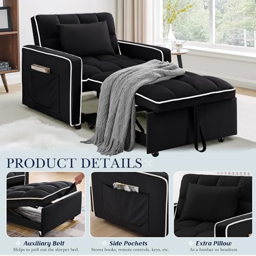 Beige Velvet Convertible Chair Bed P837580
