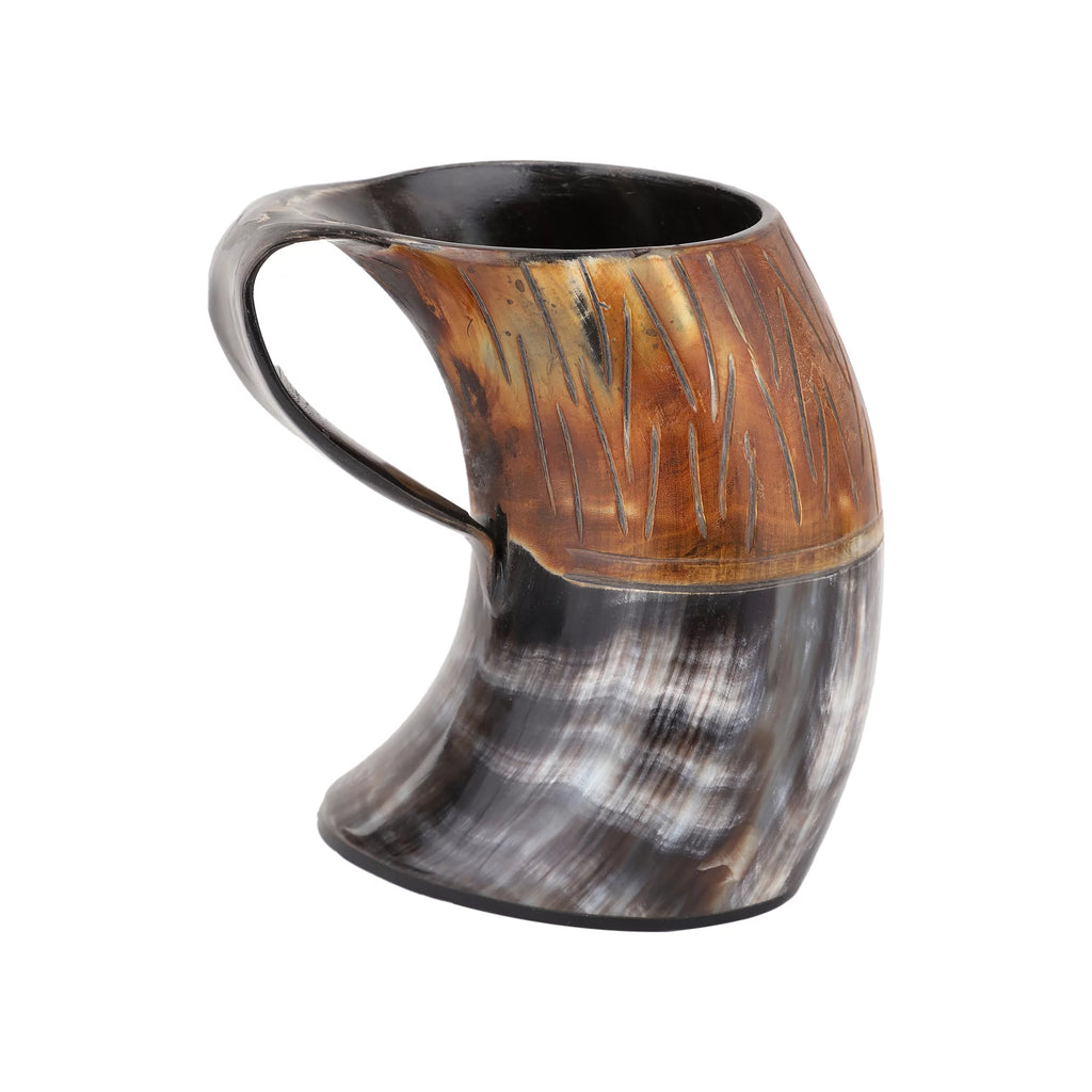 Handmade Natural Ox-Horn Drinking Horn Set with Belt Holster T39931
