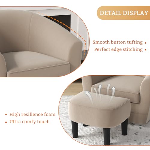 Swivel Accent Chair with Ottoman Set of 2, Soft Velvet Barrel Chair with Footrest B28672
