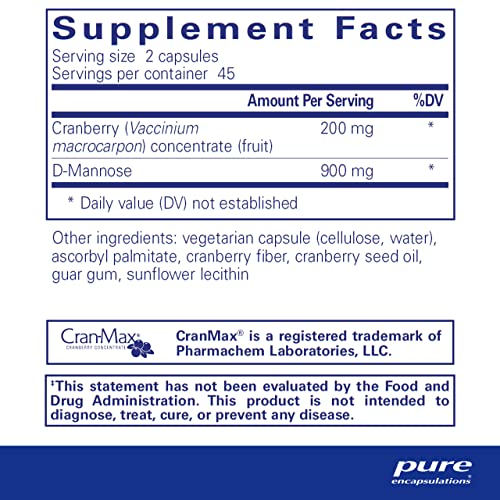 Cranberry D-Mannose Dietary Supplement - 90 Capsules L9930