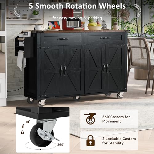 Rolling Kitchen Island with Power Outlet and Drop Leaf K68082