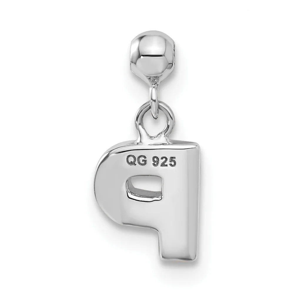 Sterling Silver Letter P Dangle Initial Charm Pendant with Rope Chain Necklace 20'' D58757