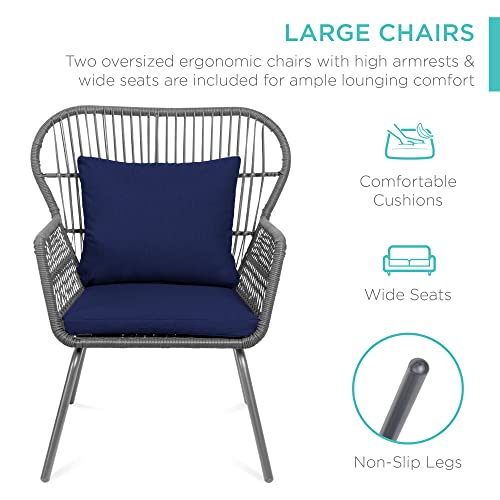 3-Piece All-Weather Wicker Patio Bistro Set with Cushions and Glass Top Side Table K6296