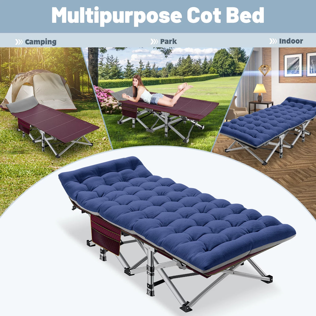Folding Camping Cot with Cotton Pad & Carry Bag J353